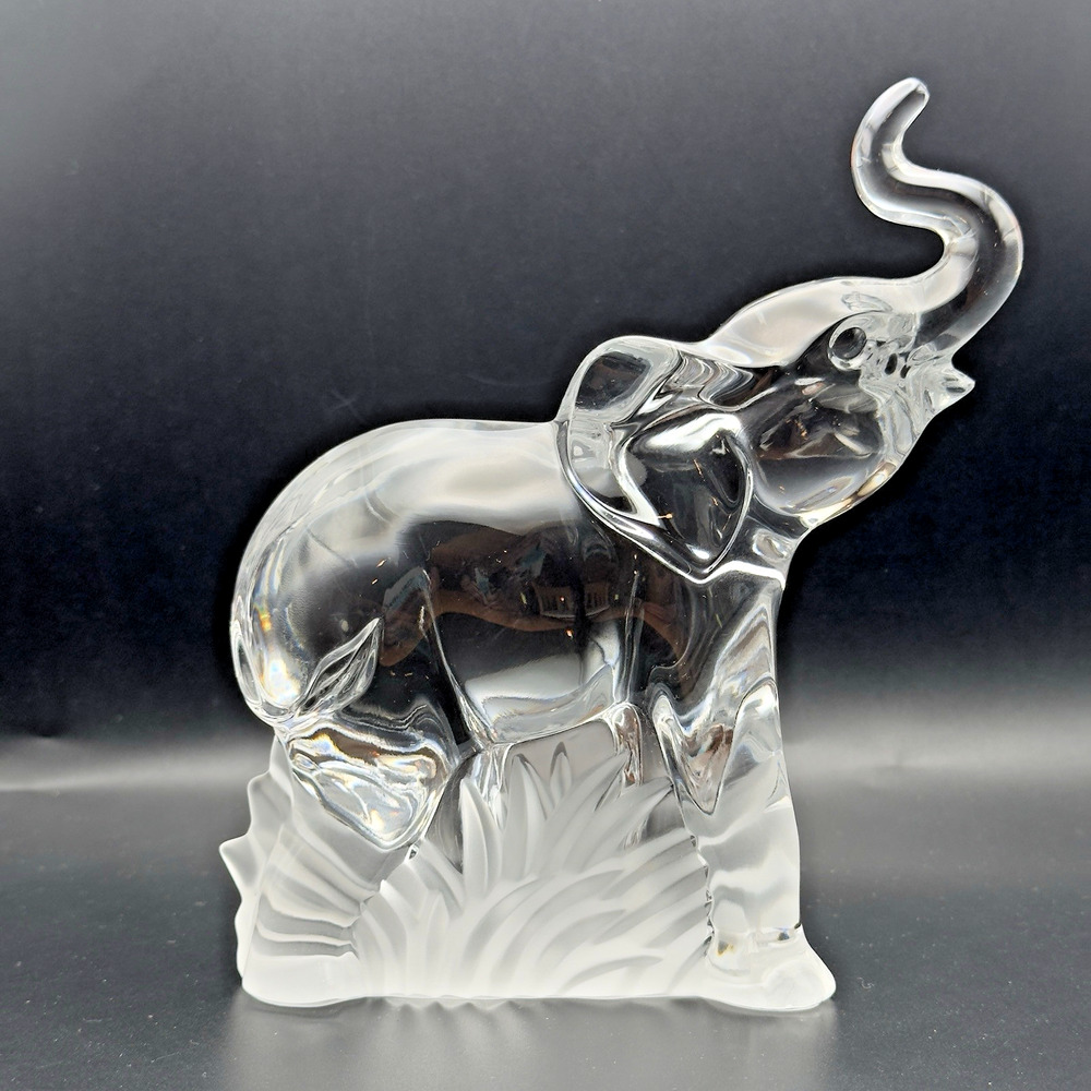 Lenox Lead Crystal Elephant Figurine Vintage 1994 Frosted Base Trunk Up 7”